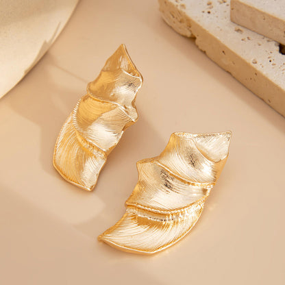Gold Layered Leaf Cascade Statement Earrings