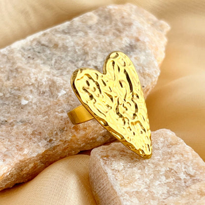 Gold Molten Heart Statement Ring