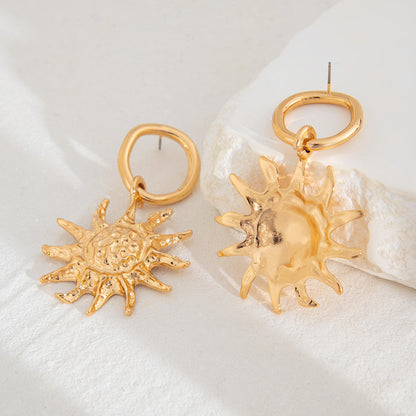 Gold Molten Sun Hoop Drop Earrings