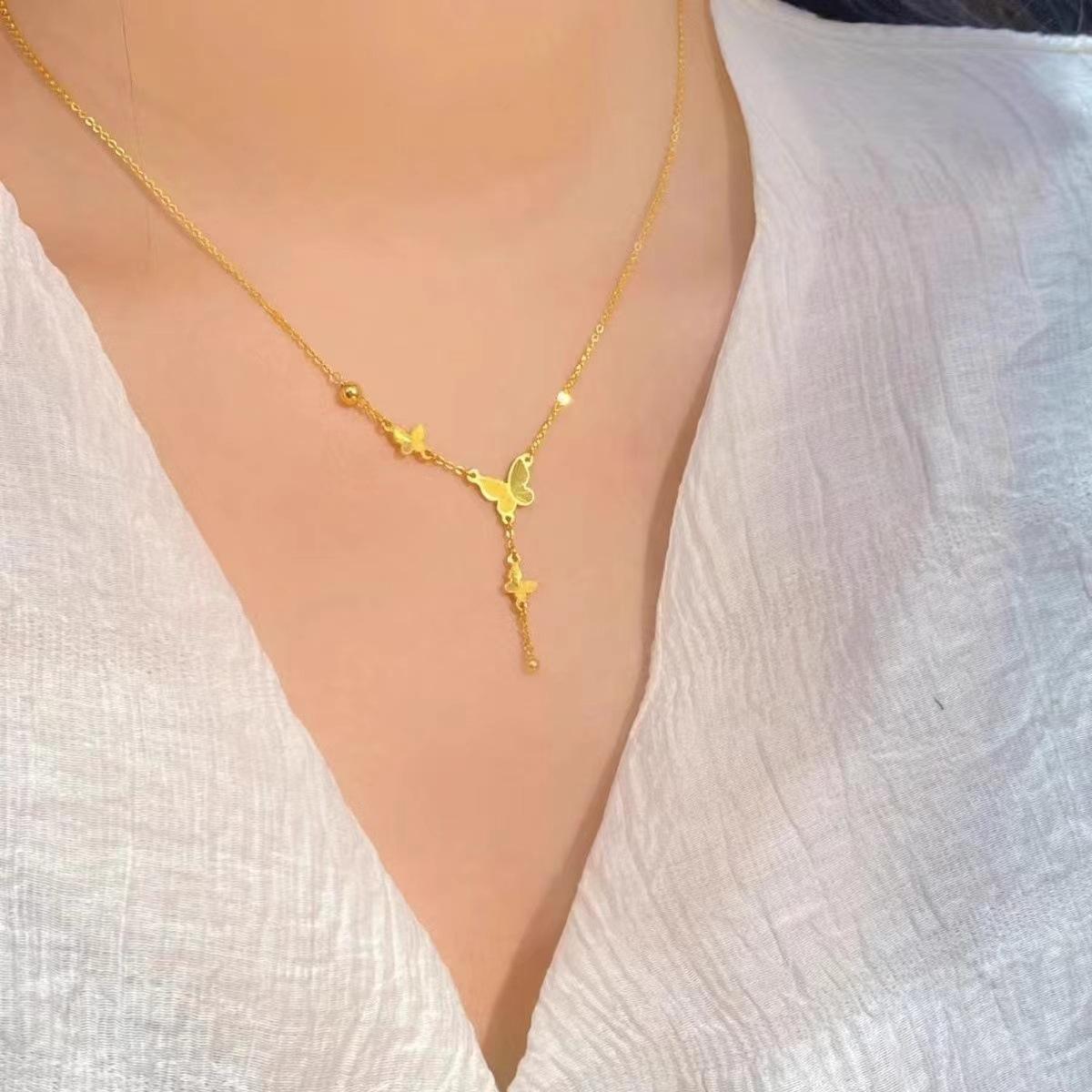Gold Triple Butterfly Lariat Necklace