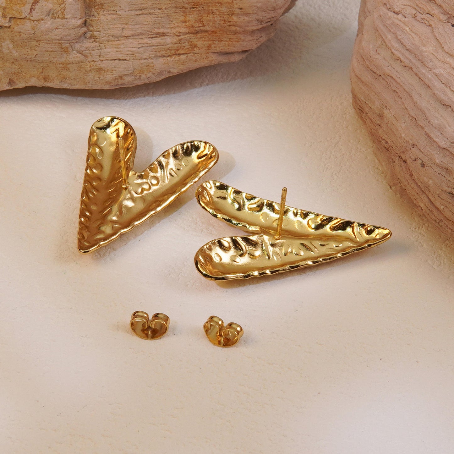 Gold Hammered Chevron Arrow Statement Earrings