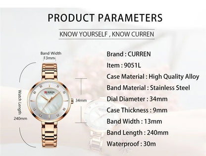 Curren Blanche Gold Pearl Diamond Watch – Women's Luxury Stainless Steel Timepiece