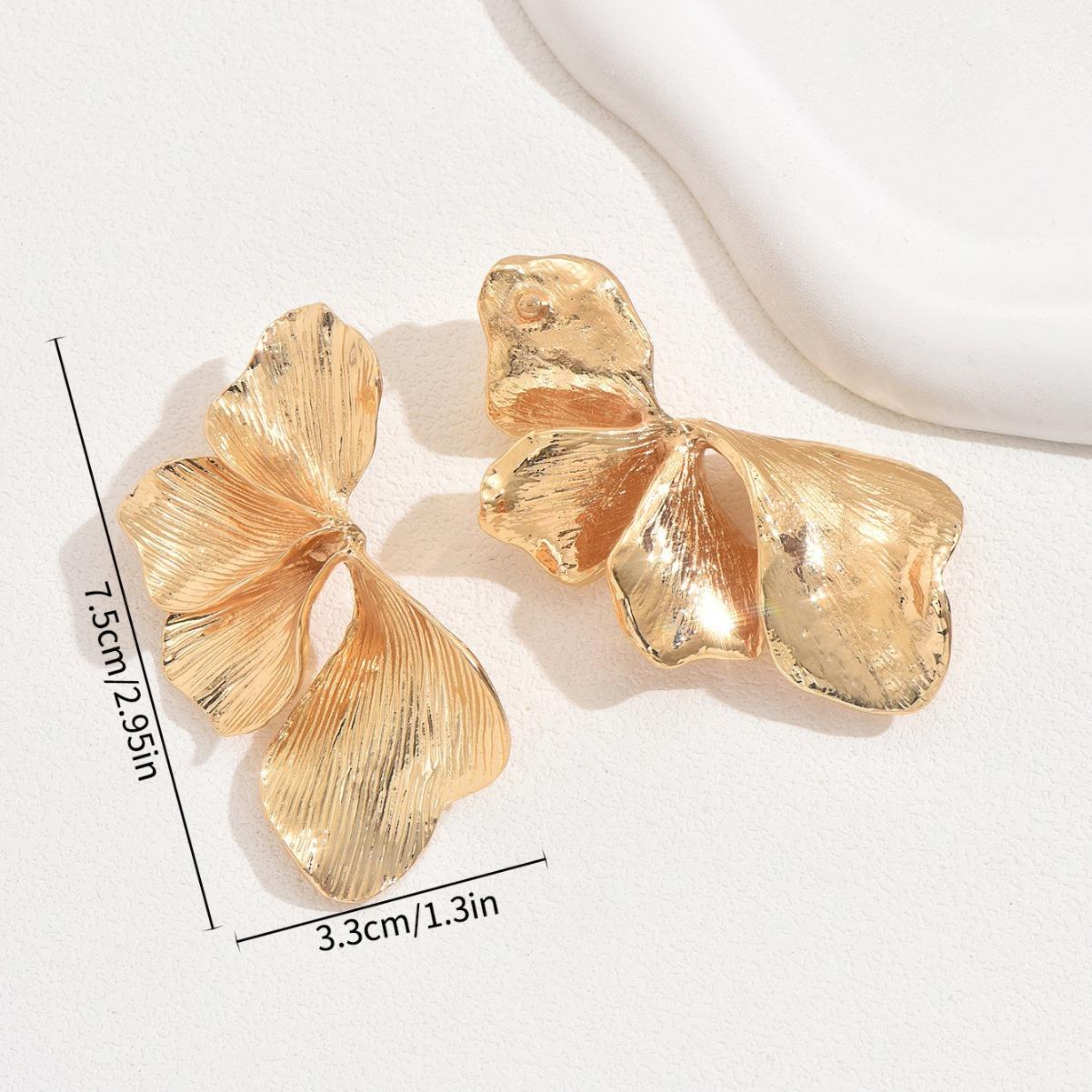 Gold Ribbed Petal Statement Earrings