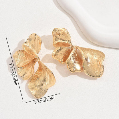 Gold Ribbed Petal Statement Earrings