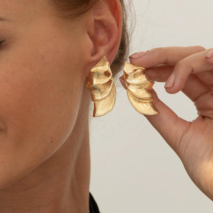 Gold Layered Leaf Cascade Statement Earrings