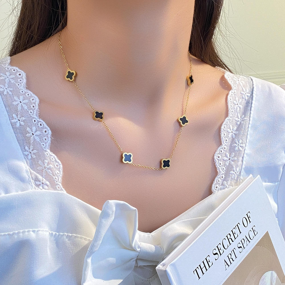 Gold Black Clover Station Necklace