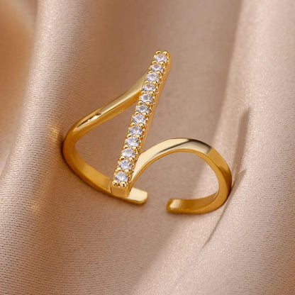 Gold Crystal Bar Open Ring