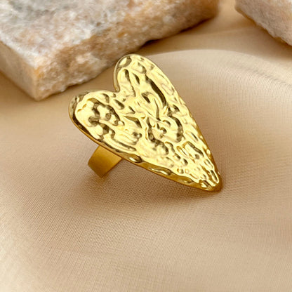 Gold Molten Heart Statement Ring