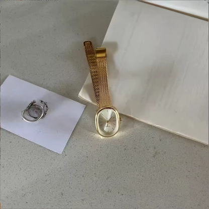 IEKE Gold Oval Mesh Watch – Women's Luxury Timepiece