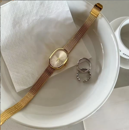 IEKE Gold Oval Mesh Watch – Women's Luxury Timepiece