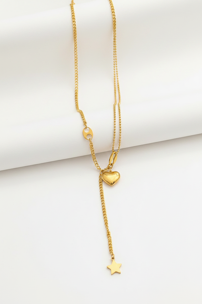 Double Layer Heart & Star Necklace – Straight Upright