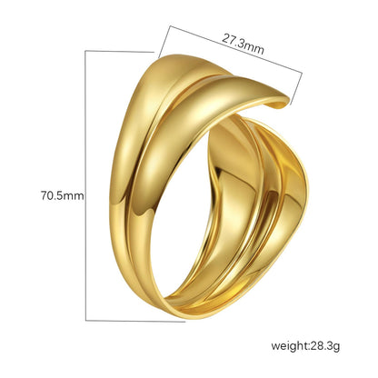 Gold Triple Dome Wave Cuff Bangle