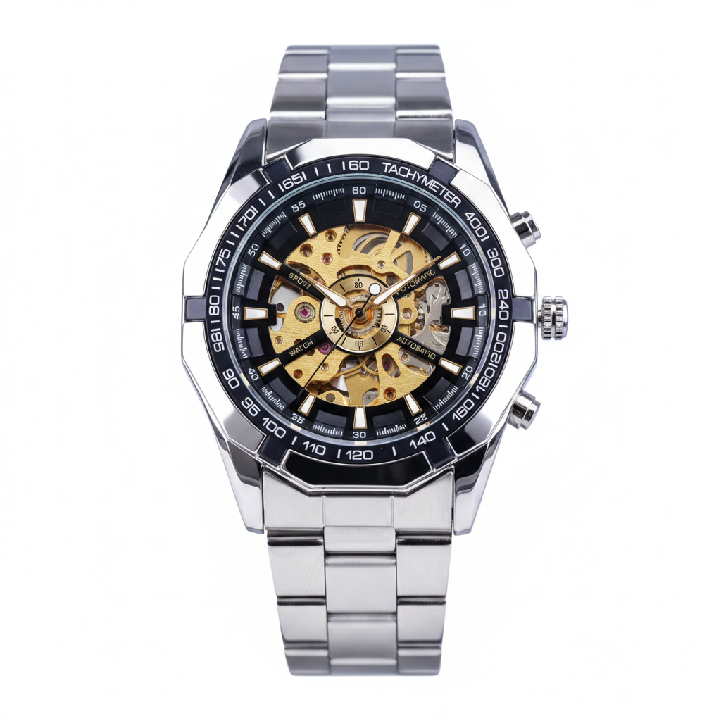FORSINING Skeleton Sport Watch – White Background Straight