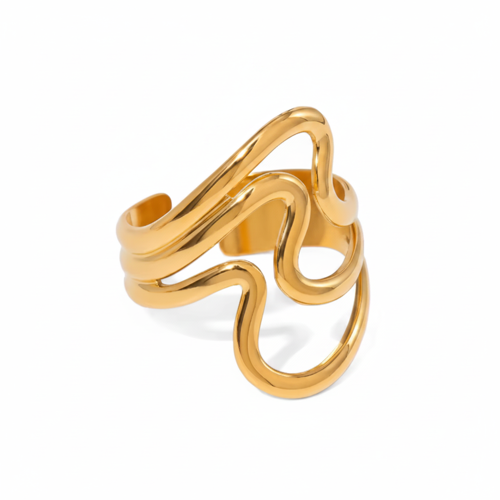 Gold Abstract Wave Ring – Pure White Background