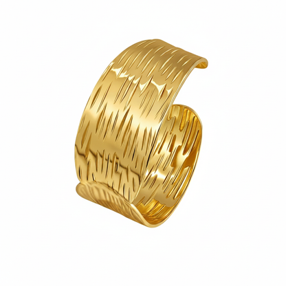 Gold Bark Texture Concave Cuff Bangle – Clean