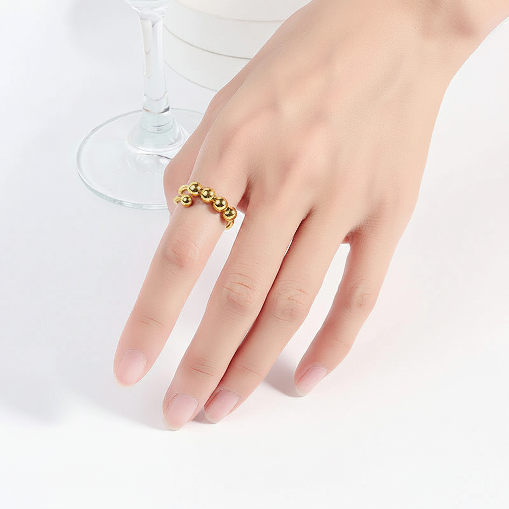Gold Beaded Fidget Ring – Gold Color on Hand