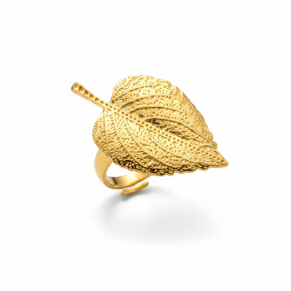 Gold Botanical Leaf Ring – Pure White Background