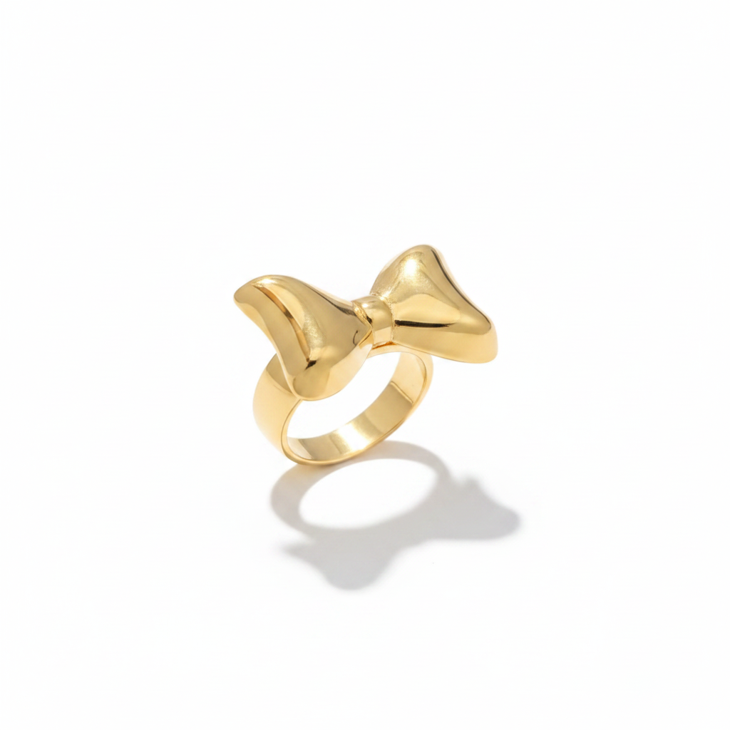 Gold Bow Knot Ring – Pure White Background
