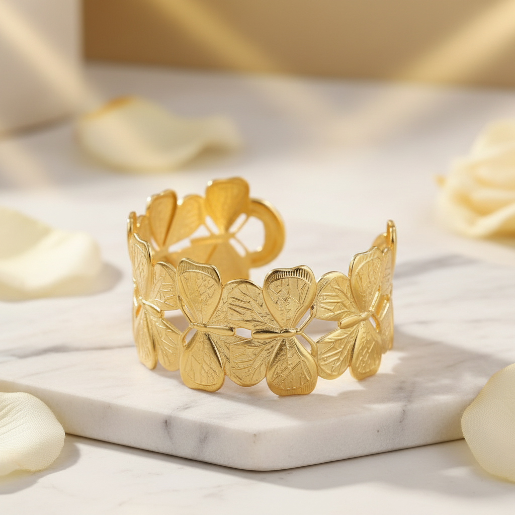 Gold Butterfly Wing Cuff Bangle