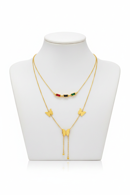 Gold Butterfly Layered Necklace Set
