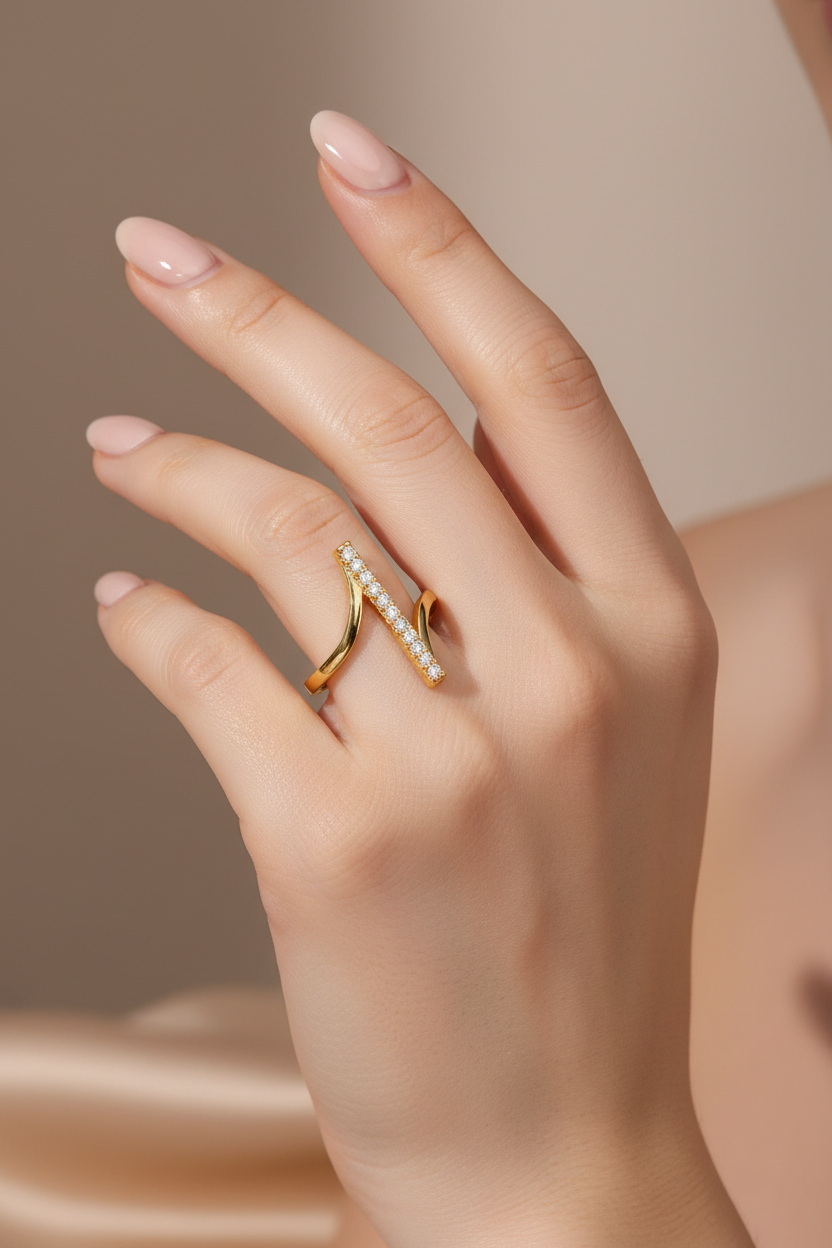 Gold Crystal Bar Ring – Model Campaign