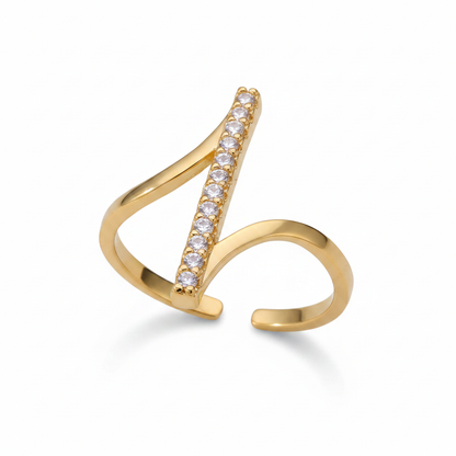 Gold Crystal Bar Ring – Pure White Background