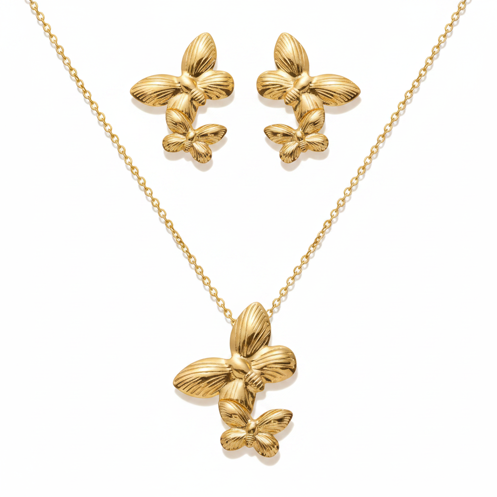 Gold Double Butterfly Set - Premium White Background