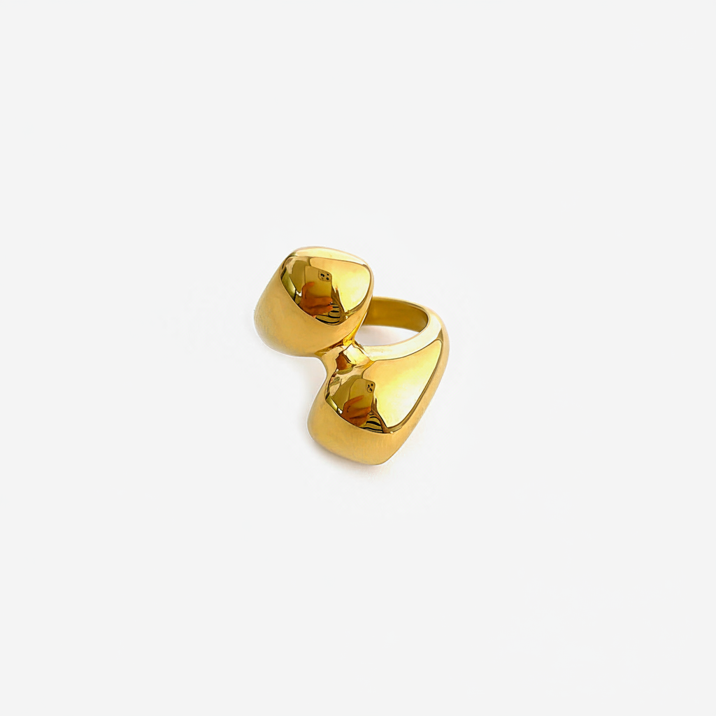 Gold Double Square Dome Ring – Pure White Background