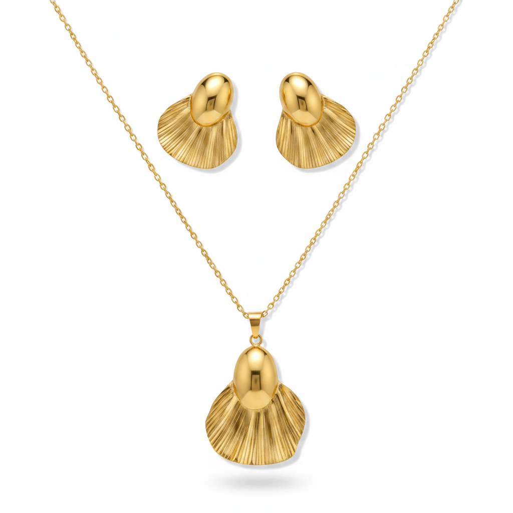 Gold Fan Shell & Dome Set - Premium White Background