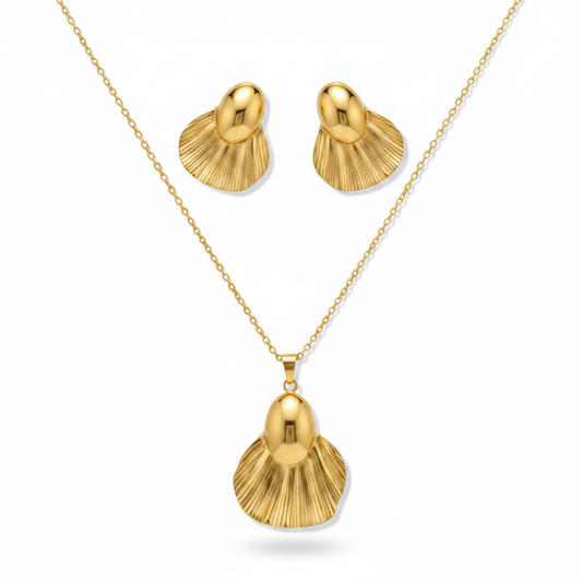 Gold Fan Shell & Dome Set - Premium White Background
