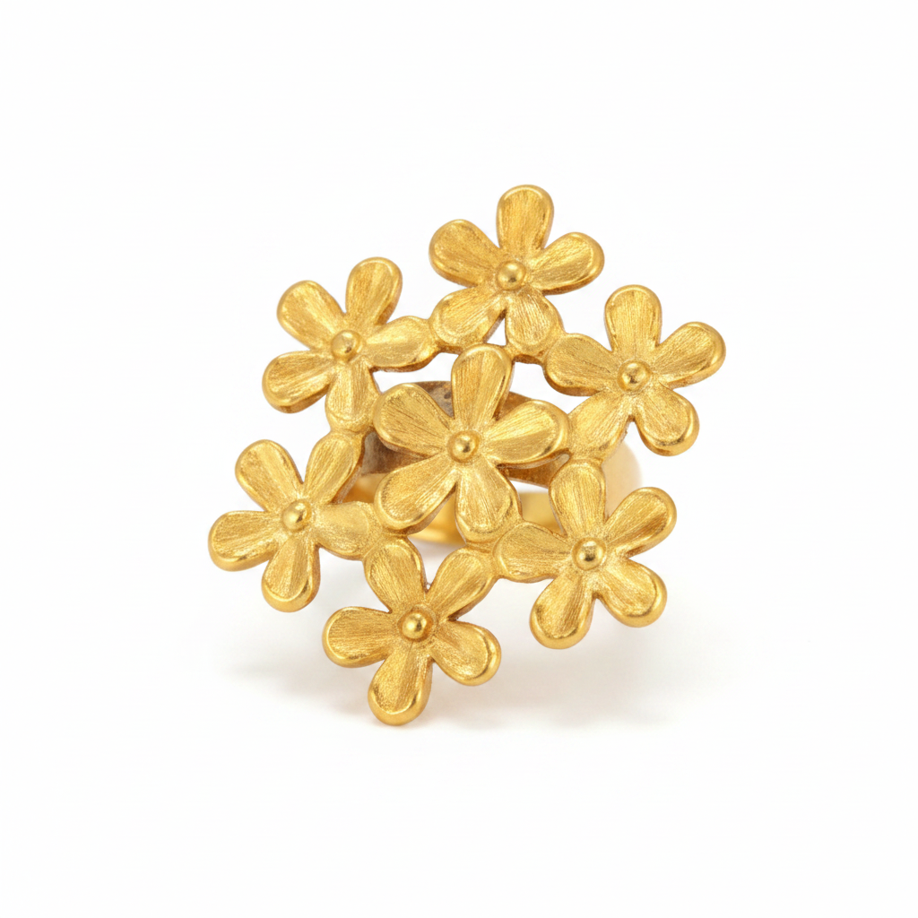 Gold Flower Cluster Ring – Pure White Background