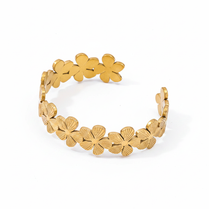 Gold Flower Cuff Bracelet – White Background