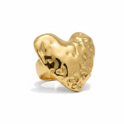Gold Hammered Heart Ring – Pure White Background