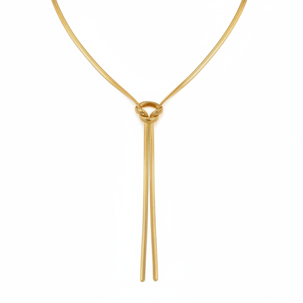Gold Herringbone Knot Lariat – White Background