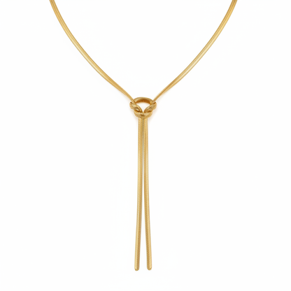 Gold Herringbone Knot Lariat – White Background