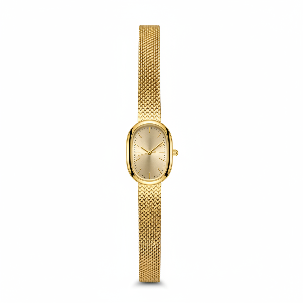Gold Mesh Watch – White Background