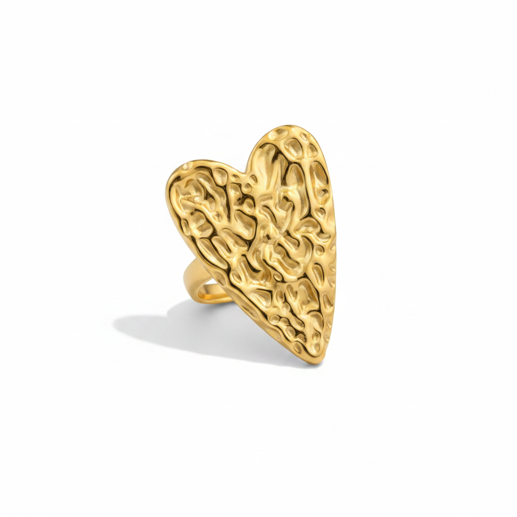 Gold Molten Heart Ring – Pure White Background