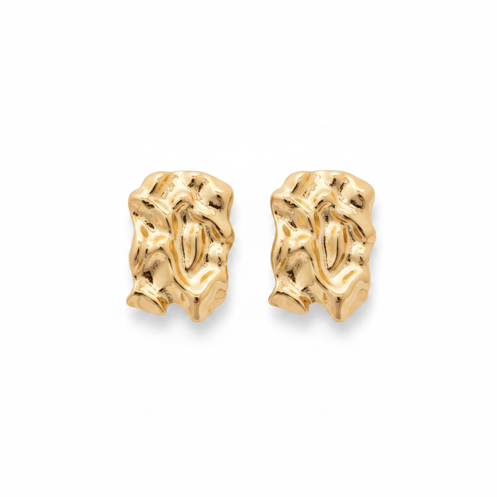 Gold Molten Lava Chunk Earrings – Pure White Background