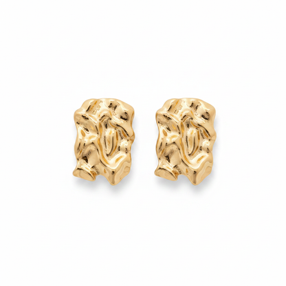 Gold Molten Lava Chunk Earrings – Pure White Background