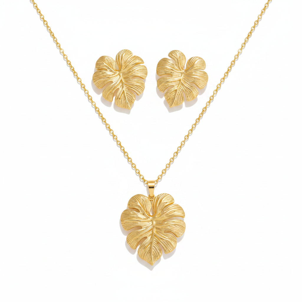 Gold Monstera Leaf Set - Premium White Background