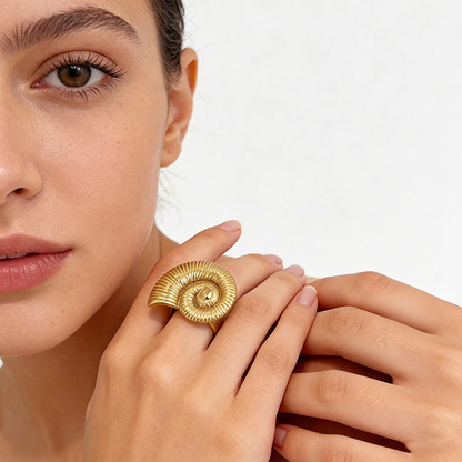 Gold Nautilus Shell Ring – Silver Ring Removed