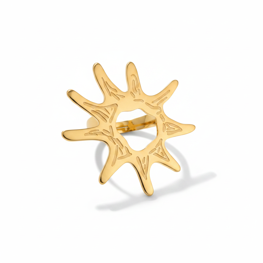 Gold Open Sunburst Ring – Pure White Background