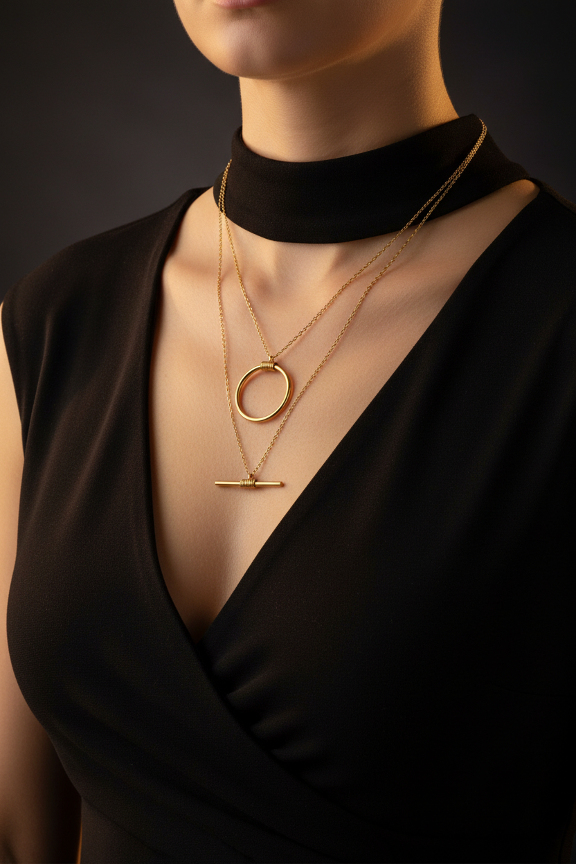 Gold OT Toggle Layered Necklace – Smaller Scale