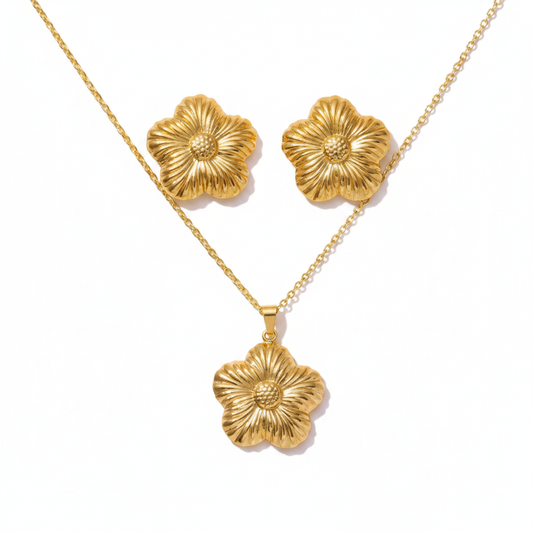 Gold Pleated Five-Petal Flower Set - Premium White Background