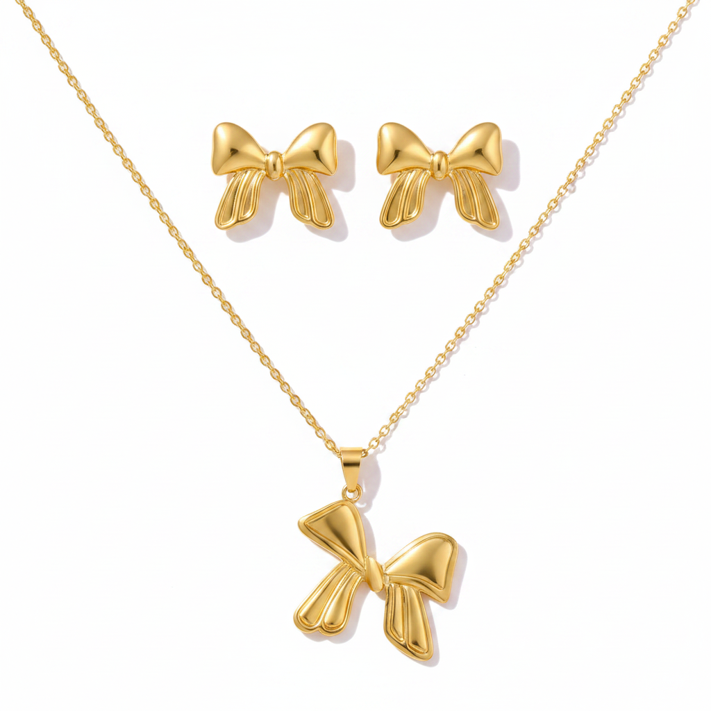 Gold Puffy Bow Set - Premium White Background