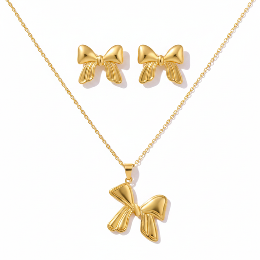 Gold Puffy Bow Set - Premium White Background