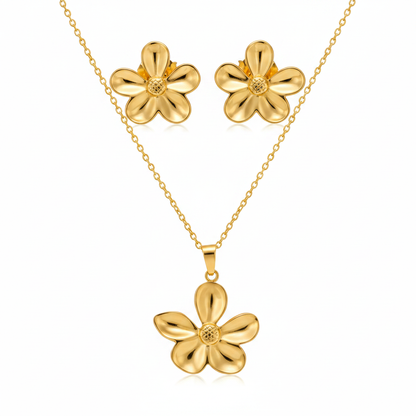 Gold Puffy Five-Petal Flower Set - Premium White Background