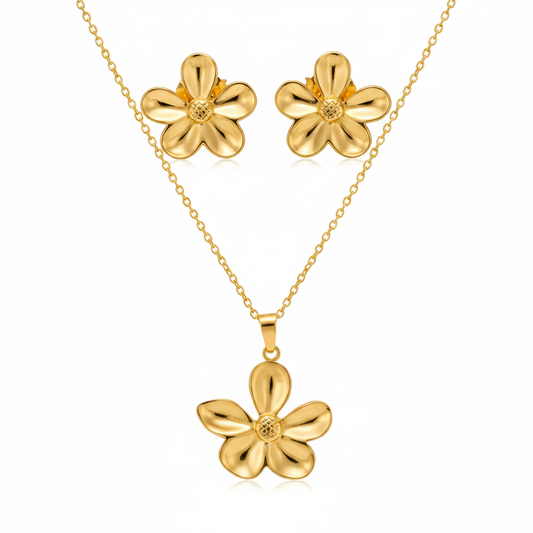 Gold Puffy Five-Petal Flower Set - Premium White Background