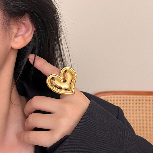 Gold Puffy Heart Ring – Silver Ring Removed