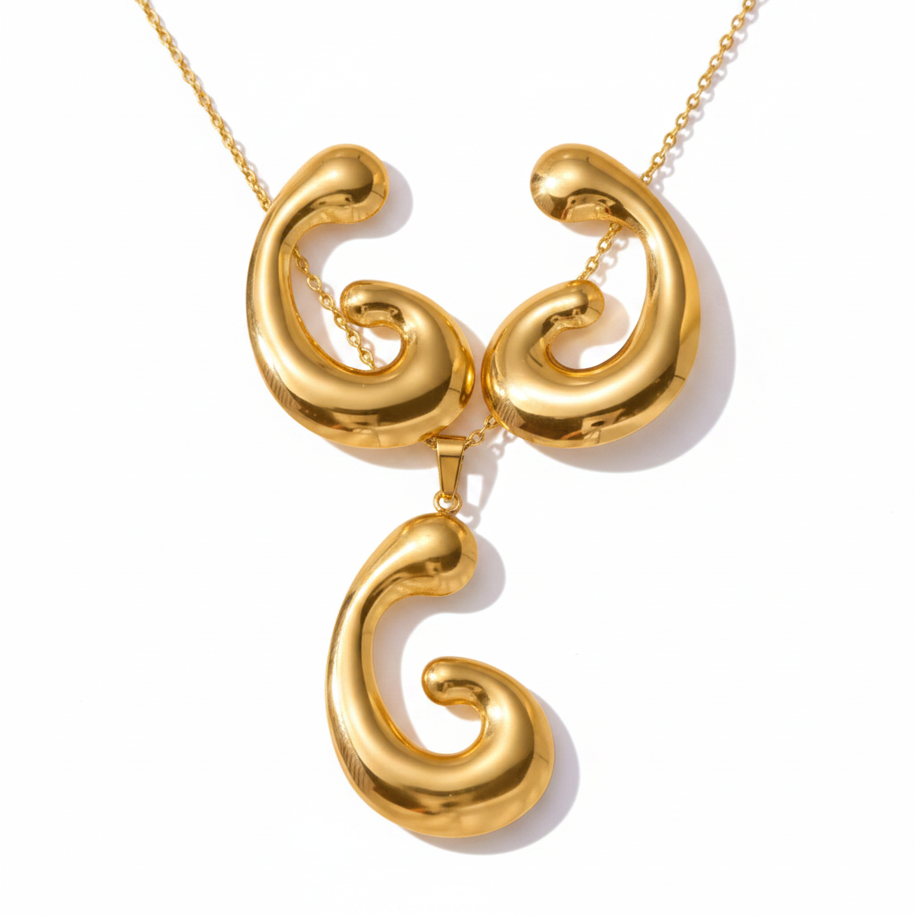 Gold Puffy Wave Swirl Set - Premium White Background